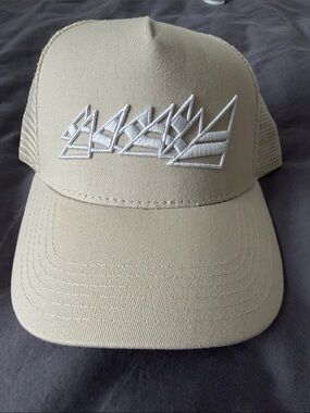 Rok Miami Beige Mesh-Back Trucker Cap with White Embroidered Logo